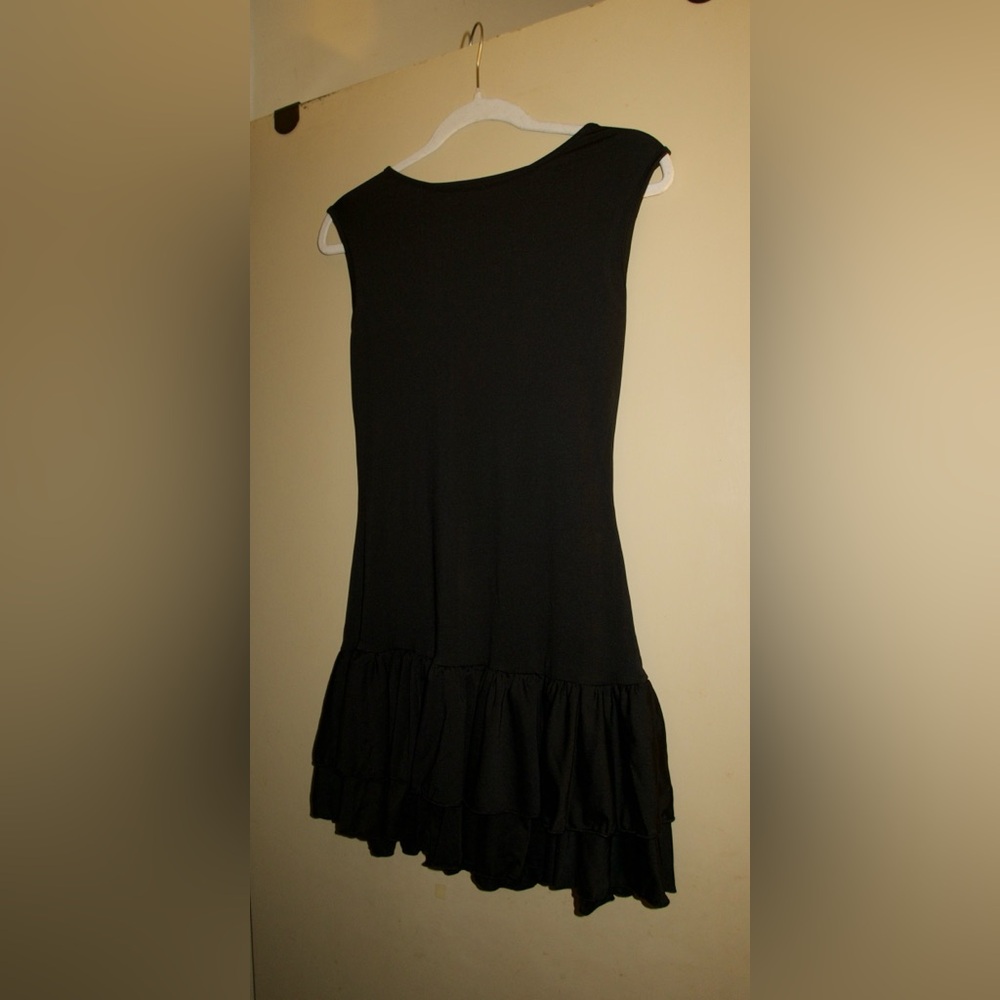 Double layered Ruffle Ruched Tiered Black Sleeveless Dress